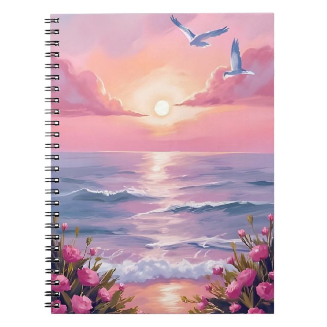Cuaderno Playa Rosada | Océano Rosa Puesta de Sol Costera A (Frente)