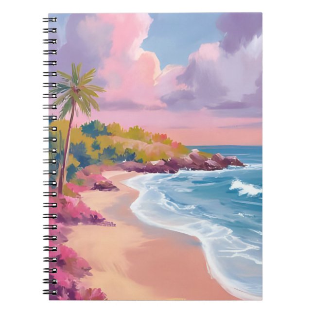 Cuaderno Playa Rosada | Pintura del Océano Rosa (Frente)