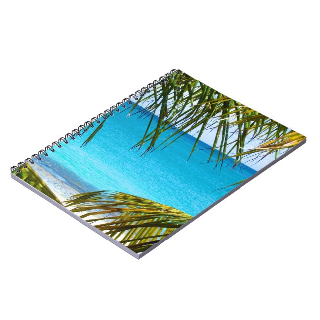 Cuaderno Playa tropical enmarcada con palmeras (Lado Izquierdo)