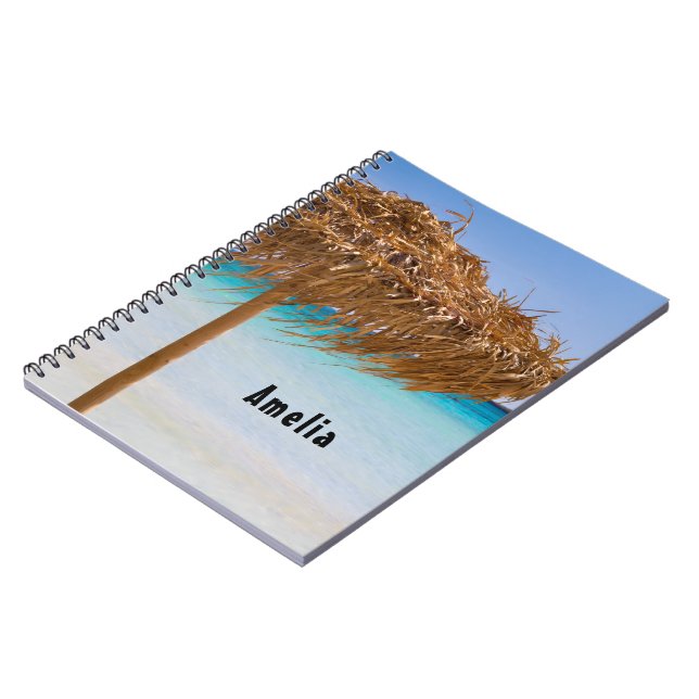Cuaderno Playa Tropical Escénica con Sombrilla de Paja (Lado Izquierdo)