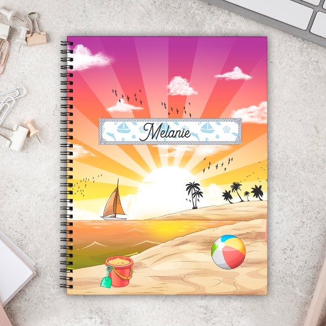 Cuaderno Playa Tropical Sunset, palmeras y mar personalizad (Subido por el creador)