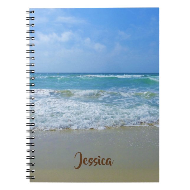 Cuaderno Playa y mar con nombre personalizado de ola (Frente)