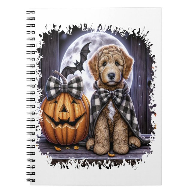 Cuaderno Plaza de Halloween del perro Labradoodle (Frente)