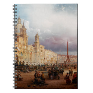 Cuaderno Plaza Navona Roma Mercado 1850 Arte