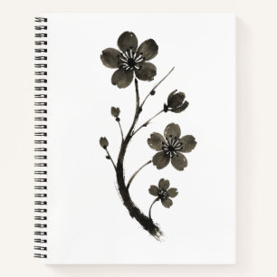 Cuaderno Plum Blossom Line Art - Bloc de notas botánico mín