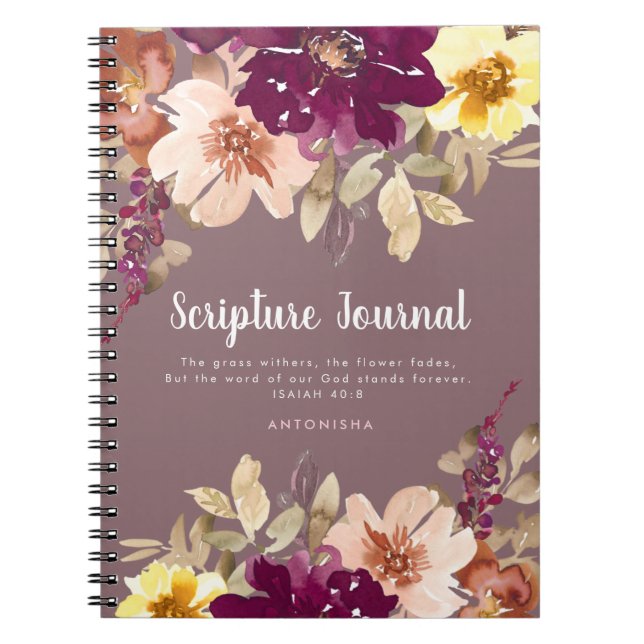 Cuaderno Plum Floral Personalizado Scripting Journal (Frente)