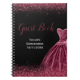 Cuaderno Plum Purple Dress Faux Glitter Quinceanera Guest