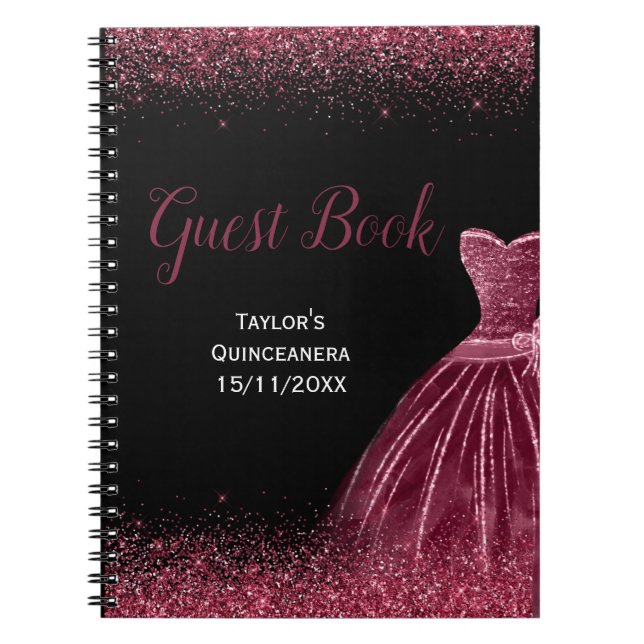 Cuaderno Plum Purple Dress Faux Glitter Quinceanera Guest  (Frente)