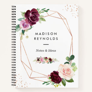 Cuaderno Plum Purple Rubor Floral Moderno Rosa Gold