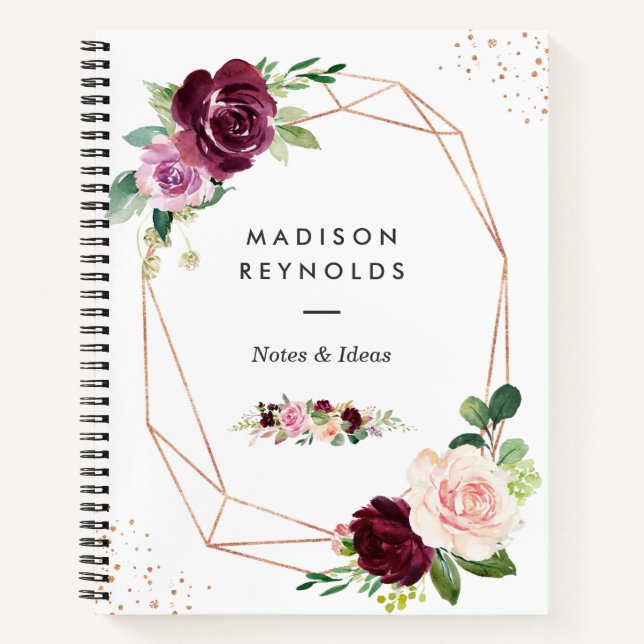 Cuaderno Plum Purple Rubor Floral Moderno Rosa Gold (Anverso)