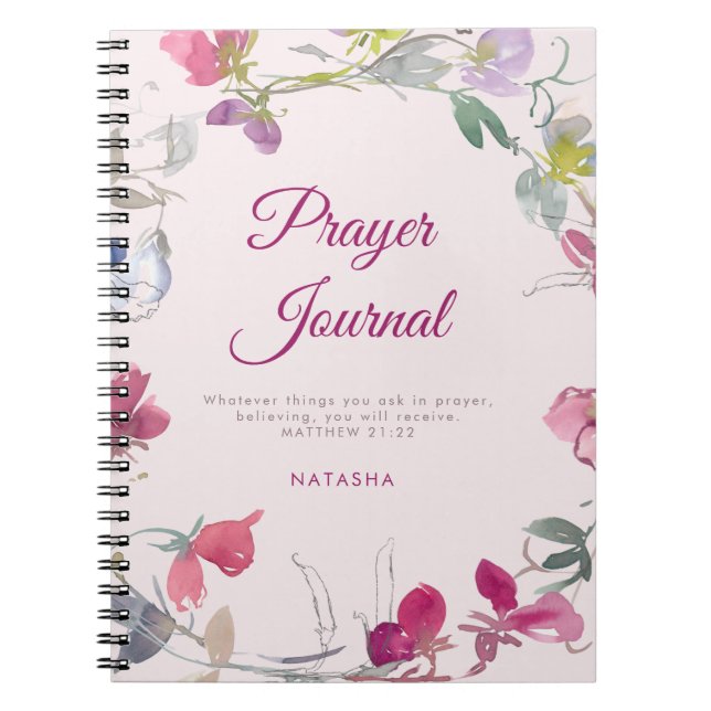 Cuaderno Plum Watercolor Sweet Pea Floral Prayer Journal (Frente)