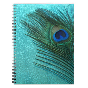 Cuaderno Pluma azul del pavo real de la aguamarina metálic