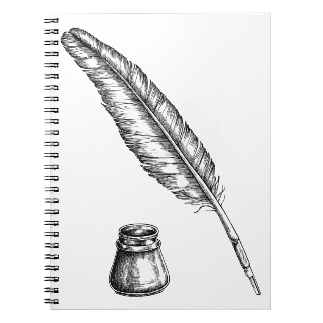 Cuaderno Pluma de codorniz dibujada a mano con un tintero (Frente)