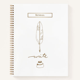 Cuaderno Pluma de escritura personalizada tono dorado Feath