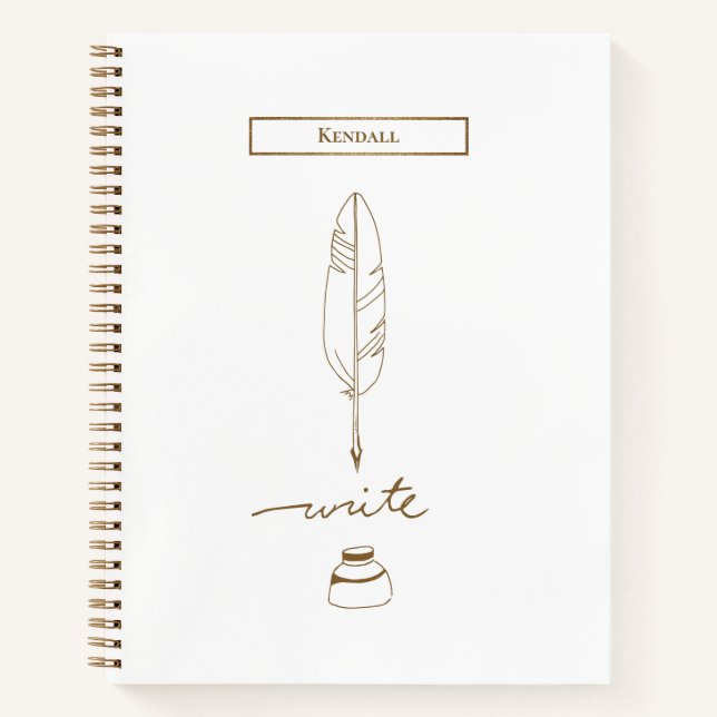 Cuaderno Pluma de escritura personalizada tono dorado Feath (Anverso)