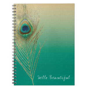 Cuaderno Pluma de pavo real arena y boho glam elegante teal