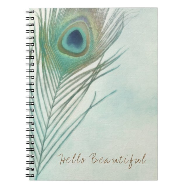Cuaderno Pluma de Pavo Real Boho Chic Acuarela Personalizad (Frente)
