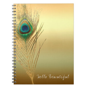 Cuaderno Pluma de pavo real dorado exótico boho chic glamou
