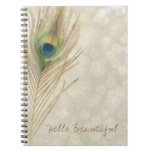 Cuaderno Pluma de pavo real exótica dorada Glam elegante ch