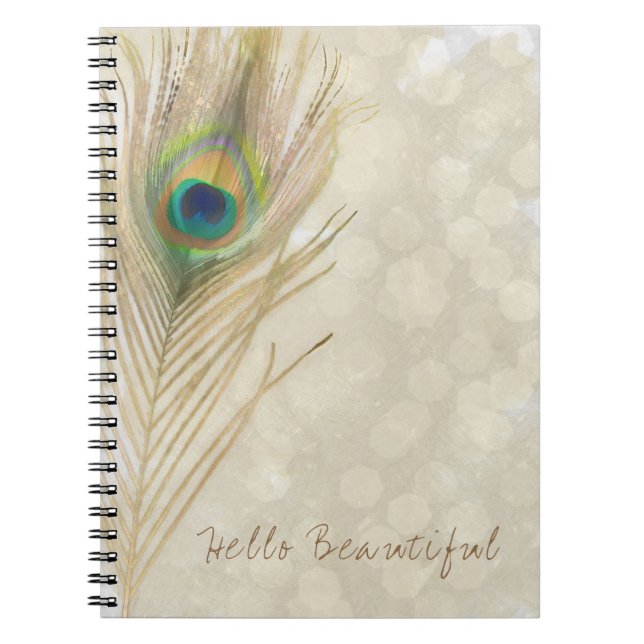 Cuaderno Pluma de pavo real exótica dorada Glam elegante ch (Frente)