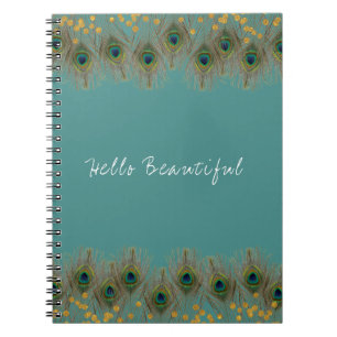 Cuaderno Pluma de pavo real y puntos dorados CUALQUIER COLO
