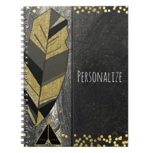 Cuaderno Pluma Dibujada a Mano & Tepee Dorado Negro Boho Gl