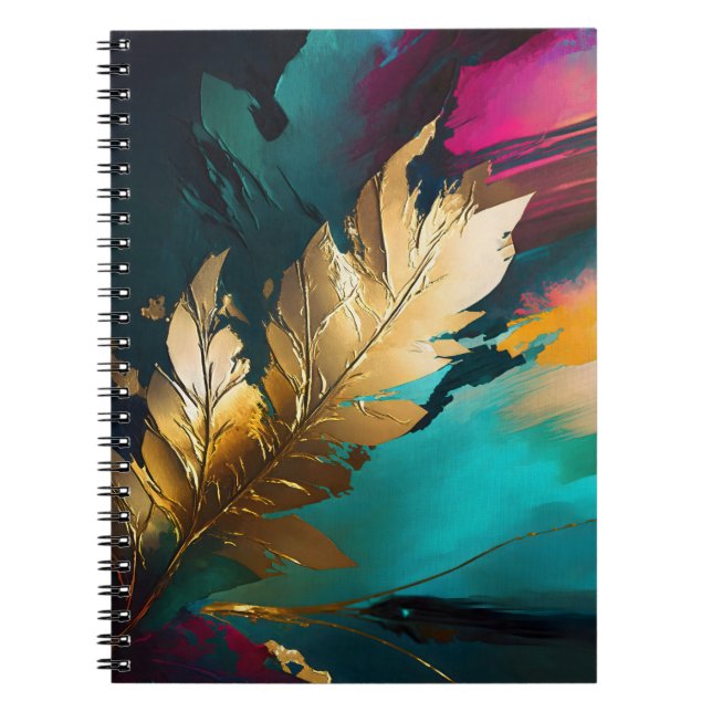 Cuaderno Pluma Dorada – Elegancia Abstracta de Lujo (Frente)