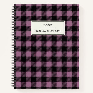 Cuaderno Pluma Purple Black Buffalo Check Plaid Personaliza