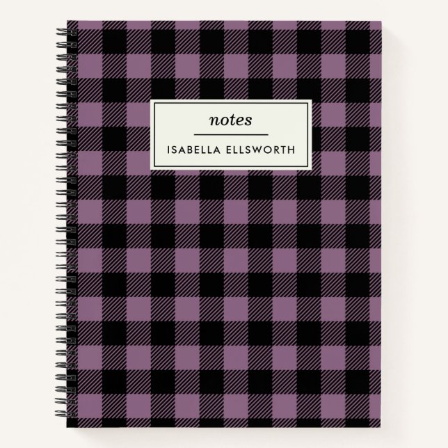 Cuaderno Pluma Purple Black Buffalo Check Plaid Personaliza (Anverso)