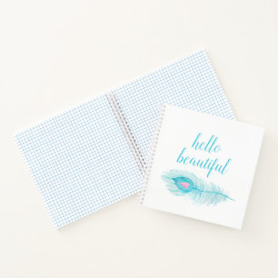 Cuaderno Pluma turquesa acuática con corazón, hola hermosa