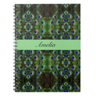Cuaderno Plumaje Real - Patrón de pluma de pavo real de luj