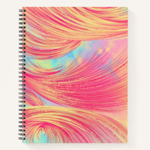 Cuaderno Plumas abstractas amarillas rosadas de diseño