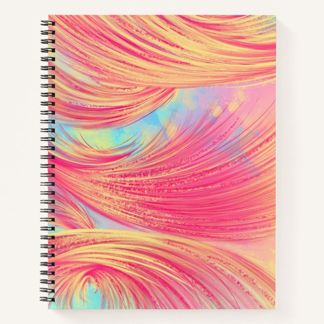 Cuaderno Plumas abstractas amarillas rosadas de diseño (Anverso)