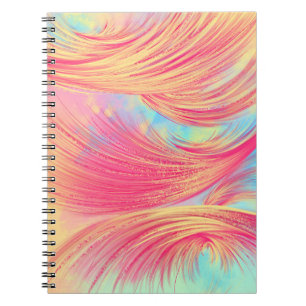Cuaderno Plumas abstractas amarillas rosadas de diseño
