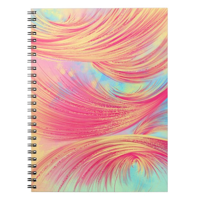 Cuaderno Plumas abstractas amarillas rosadas de diseño (Frente)