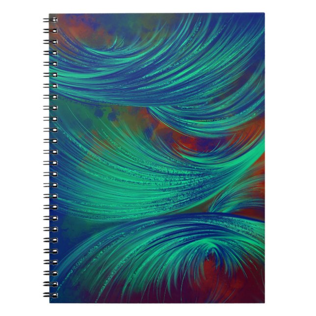 Cuaderno Plumas abstractas de color azul verde con estilo (Frente)