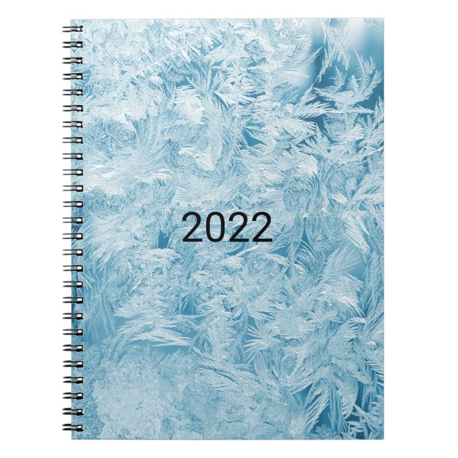 Cuaderno plumas azules abstractas y copos de nieve (Frente)