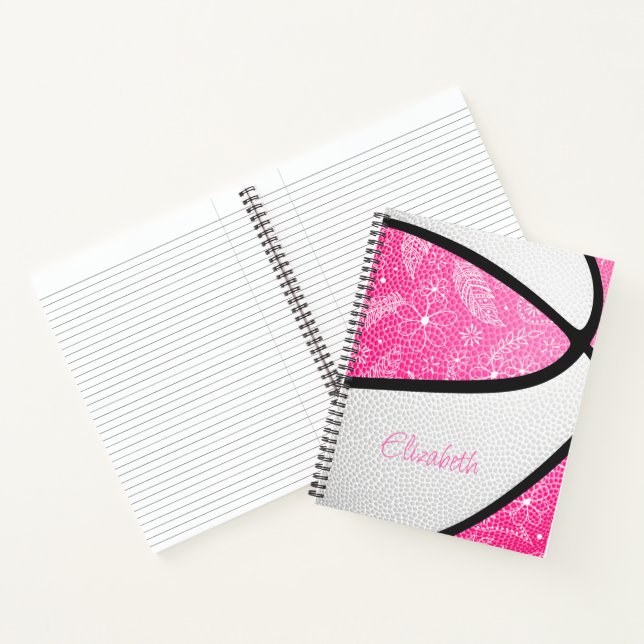 Cuaderno plumas boho doodle floral baloncesto rosa (Interior)