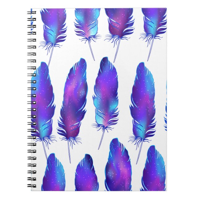 Cuaderno Plumas con textura espacial, patrón mágico. (Frente)