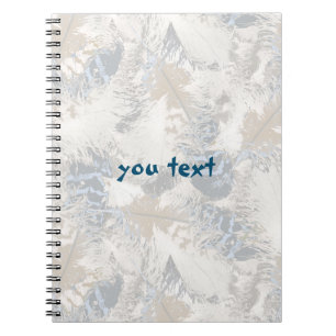 Cuaderno plumas de búho, gris, beige y azul, pájaro, luz,