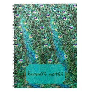 Cuaderno plumas de pavo real, abstractas - patrón en acríli