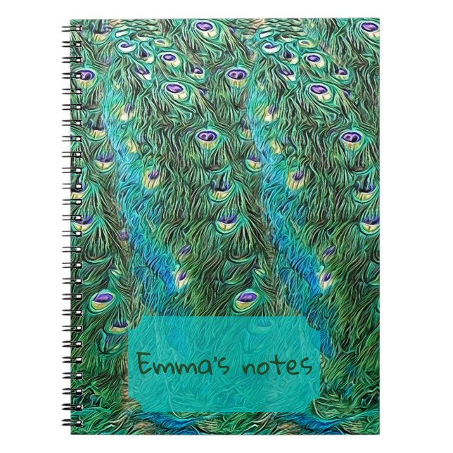 Cuaderno plumas de pavo real, abstractas - patrón en acríli (Frente)