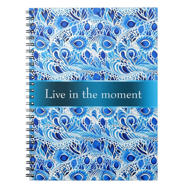 Cuaderno Plumas de pavo real blancas azules (Frente)