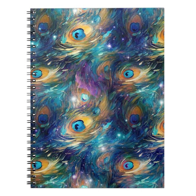Cuaderno Plumas de pavo real pintadas de azul acuatica (Frente)