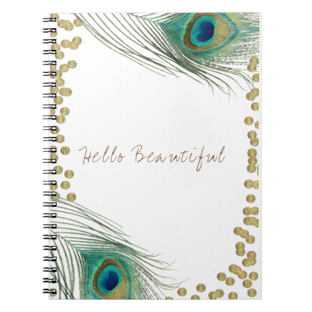 Cuaderno Plumas de pavo real y boho glam elegante oro (Frente)