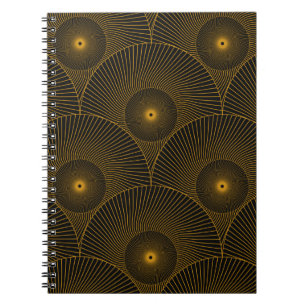 Cuaderno plumas redondas asiáticas sin fisuras en negro dor