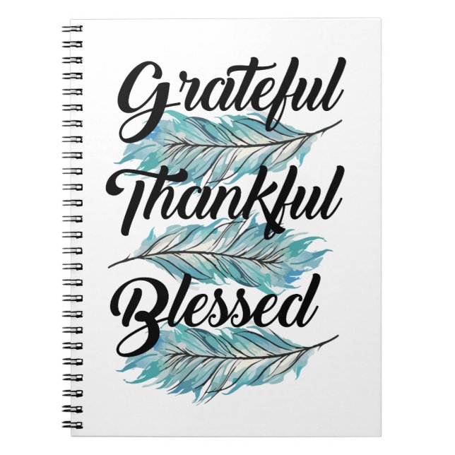 Cuaderno plumas verde azuladas agradecidas almohada bendeci (Frente)