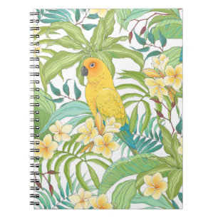 Cuaderno Plumeria, Loro, Patrón Floral Vintage.