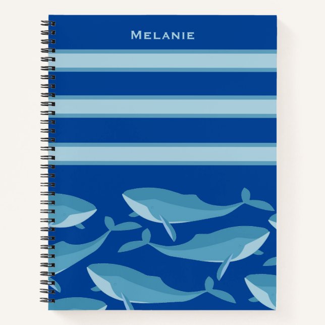 Cuaderno Pod de ballenas nadando azul oscuro personalizado (Anverso)