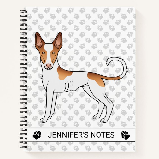 Cuaderno Podenco Ibicenco Blanco y Rojo de Pelo Liso con Te (Anverso)